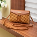 Borsa a tracolla retrò marrone con stampe geometriche, doppie zip e nappine in pelle - Marrone