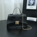 Classic black crocodile pattern handbag with gold twist lock and chain strap - Black