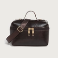 Borsa a mano vintage marrone scuro in pelle cerata con design quadrato e tracolla - caffè
