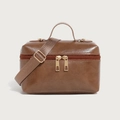 Borsa a mano marrone in pelle cerata con manico e tracolla in nylon regolabile - Cachi