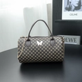 Retro circular print pillow handbag with butterfly charm and golden chain strap - Small / Coffee