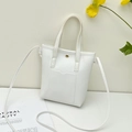 Elegante bolso tipo cubo minimalista de cuero PU blanco con asa y cierre dorado - Blanco