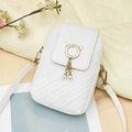 White woven leather mini bag with gold cat ear charm and pearl decorative detail - White