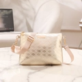 Champagne gold quilted envelope crossbody bag with adjustable wide fabric shoulder strap - Gold