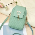 Mint green woven mini crossbody bag featuring golden cat-ear ring and pearl pendant - Green
