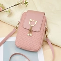 Pink mini crossbody bag with herringbone weave, gold cat ears and pearl tassels - Pink
