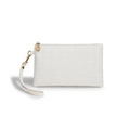 Witte gewatteerde clutch tas met goudkleurige rits, ruitpatroon en handige polsband - Wit