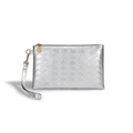 Mini zilveren clutch met ruitpatroon en gouden rits voorzien van een handige polsband - Zilver