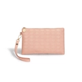 Pink quilted faux leather clutch bag with gold zipper and matching wristlet strap - Pink