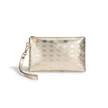 Elegant gold quilted diamond pattern clutch bag with wrist strap and zipper closure - Gold