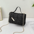 Classic black quilted crossbody bag with golden hardware and chain strap for women - Black