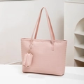Borsa tote intrecciata rosa con pochette abbinata e manici sottili minimalista - Rosa