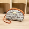 Mini bolso de media luna azul claro con monograma BAKM marrón y asa de muñeca naranja - Gris Marrón