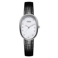 GEDI luxury women's watch with white mother of pearl dial and black leather strap - Silver Case White Dial Black Strap