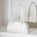 Borsa a tracolla baguette bianca minimalista in similpelle con spalline sottili - Bianco