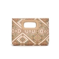 Ethno-Web-Clutch mit bunten geometrischen Rautenmustern und Lederbesatz - Aprikose