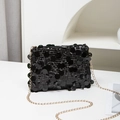 Borsa a tracolla con paillettes nere e catena dorata sottile per feste serali - Nero