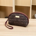 Pochette tendance en toile monogramme marron avec bordure bordeaux et grande capacité - Café Rouge Vin