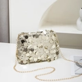 Borsa a tracolla con paillettes argento e catena dorata per abbigliamento di lusso - Oro