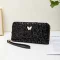 Lange schwarze Pailletten-Geldbörse mit goldenem Schmetterling und Handgelenkschlaufe - Schwarz