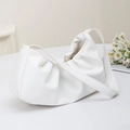Minimalist white ruched cloud shoulder bag made of soft PU leather for women - White
