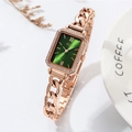 Orologio a catena oro rosa con quadrante rettangolare verde smeraldo e cristalli - Cassa Oro Rosa Quadrante Verde