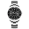 Men's GEDI business quartz watch with silver stainless steel strap and black dive dial - Silver Strap Black Dial