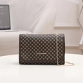 Brown flap crossbody bag with golden chain and classic clover pattern print for women - Coffee