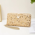 Long glitter wallet with gold sequins and white butterfly charm on a wristlet strap - Gold