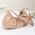 Chic beige pleated cloud underarm bag with minimalist gathered faux leather design - Khaki