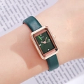 Women's vintage rectangular quartz watch with dark green leather strap and gold case - Rose Gold Case Green Dial Green Strap