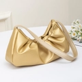 Metallic gold pleated underarm cloud bag with minimalist shoulder strap for women - Gold
