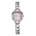 Elegant oval silver ladies watch with pink mother-of-pearl dial and horseshoe chain band - Silver Case Pink Mother-of-Pearl Dial Silver Denim Chain