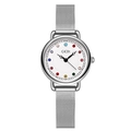 Elegant silver mesh strap quartz watch for women with colorful gemstone hour markers - Silver Band White Dial