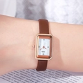 GEDI square women's watch with mother-of-pearl dial and brown leather strap - Rose Gold Case White Dial Coffee Strap