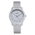Minimalist grey quartz watch with round silicone strap and silver Arabic numerals for women - Gray