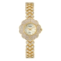 Rose gold flower-shaped quartz watch for women with rhinestones and mother of pearl dial - Gold Band Gold Case Gold Dial