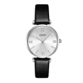 Elegant GEDI women's quartz watch with silver sunray dial and black leather strap - Silver Case White Dial Black Strap