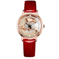 Gedi luxury women's watch with red leather strap and diamond-set deer dial in rose gold - Red