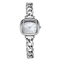Elegant silver women's watch with mother-of-pearl dial and cuban link chain strap - Silver Case White Mother-of-Pearl Dial Silver Denim Chain