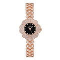 Montre élégante en or rose en forme de fleur avec cadran noir et cristaux - Bracelet Or Rose Boîtier Or Rose Cadran Noir