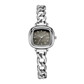 Silver chain-link watch with cushion-shaped grey mother of pearl dial for women - Silver Case Grey Mother-of-Pearl Dial Silver Denim Chain