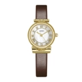 Elegant vintage women's watch with mother-of-pearl dial and brown leather strap - Gold Case White MOP Dial Brown Leather Strap