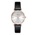 Women's quartz watch featuring a black leather strap and rose gold metal case - Rose Gold Case White Dial Black Strap