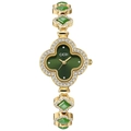 Orologio al quarzo da donna con quadrante a quadrifoglio in agata verde e cinturino oro - Cassa Oro Quadrante Verde