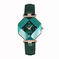 Octagonal green quartz watch for women with rose gold case and green leather strap - Green Dial Leather Strap