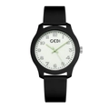 Minimalist quartz watch with white dial and matte black silicone strap for women - Black Case White Dial