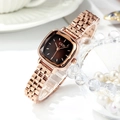 Orologio rettangolare oro rosa con quadrante marrone scuro e cinturino in acciaio - Quadrante Caffè / caffè