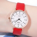 Women's quartz watch featuring a rose gold case and vibrant red leather strap - Rose Gold Case White Dial Red Strap