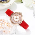 Women's quartz watch with red crocodile leather strap and rose gold crystal bezel - Red